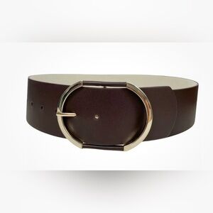 NWT White House Black Market Dark Brown Genuine Leather Belt & Gold Buckle. S XS